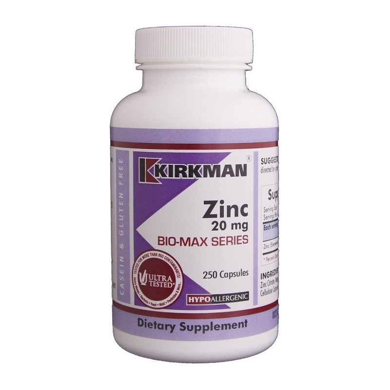 Zinc 20mg (Hypoallergenic) 250 kaps. Kirkman